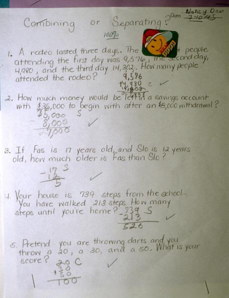 Arithmetic word problems solved as combining separating problems