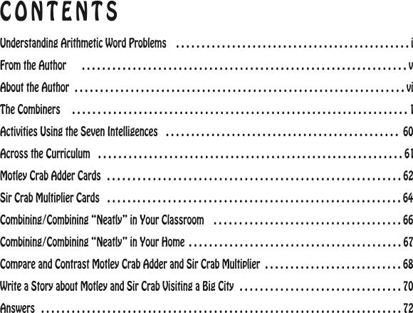 Contents for combining adding separating subtracting story